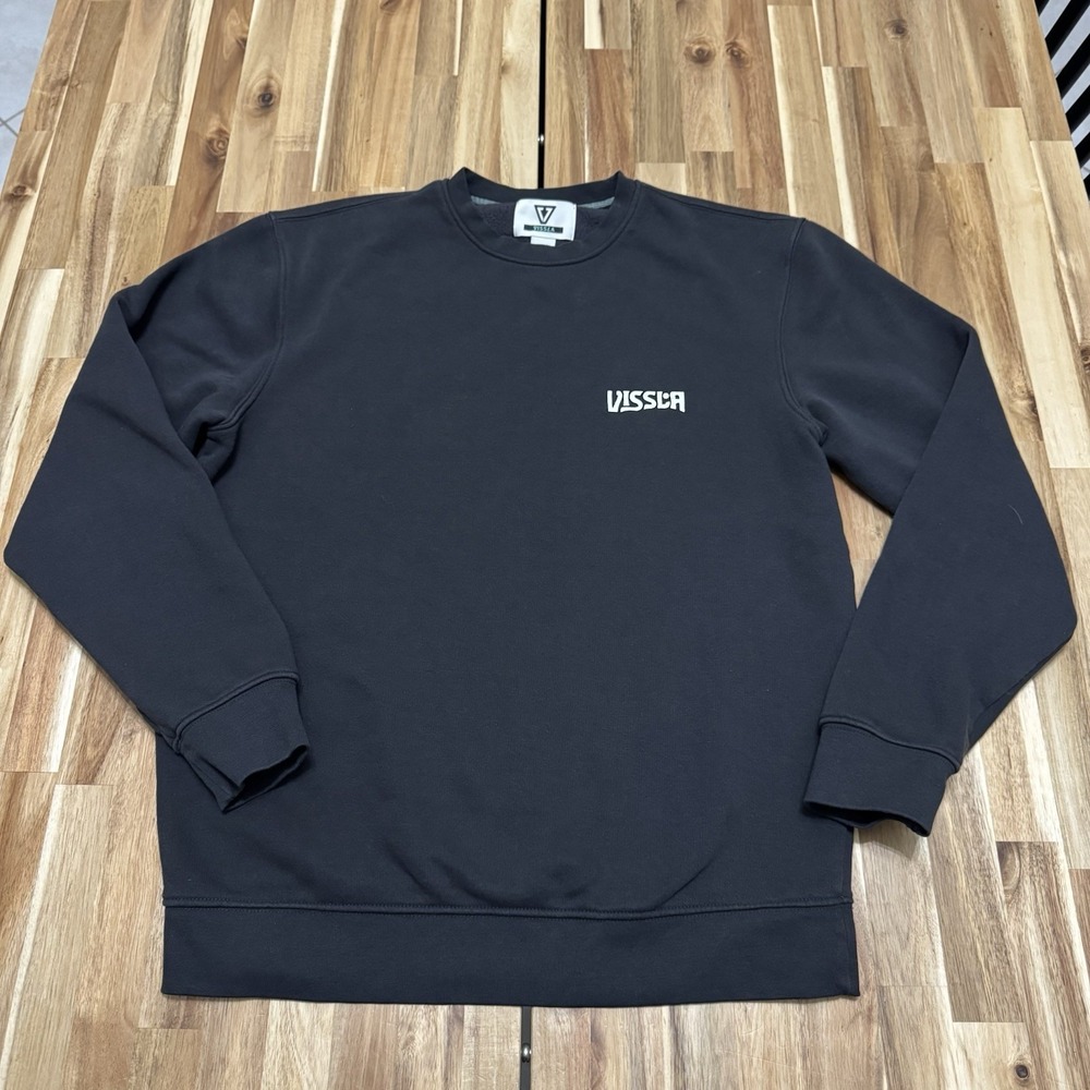 Vissla Sweatshirt Mens M Black‎ Fleece Double Sided Surf Spell Out Beach Comfort
